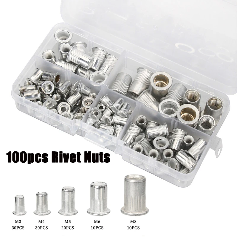 100pcs M3/4/5/6/8 Rivet Nut Tool Kits Zinc Steel Rivnut insert taraudé NUTSERT 