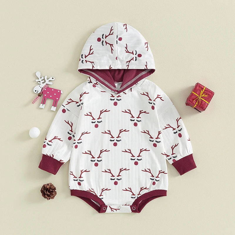 

Newborn Baby Girl Boy Hoddie Romper Infant Christmas Kid Clothes Elk Print Long Sleeve Jumpsuits