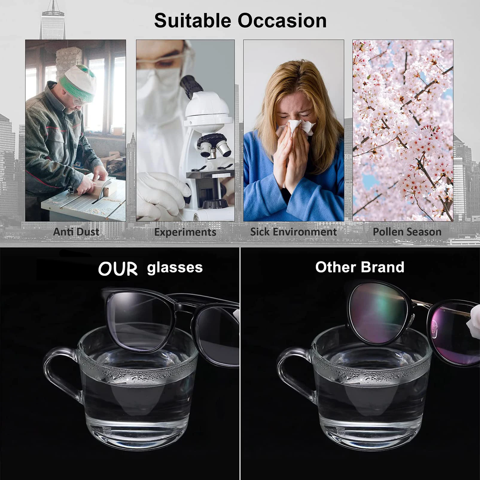 Anti-Fog UV Protection Safety Glasses - Blue Light Blocking & Dust Resistant Eyewear