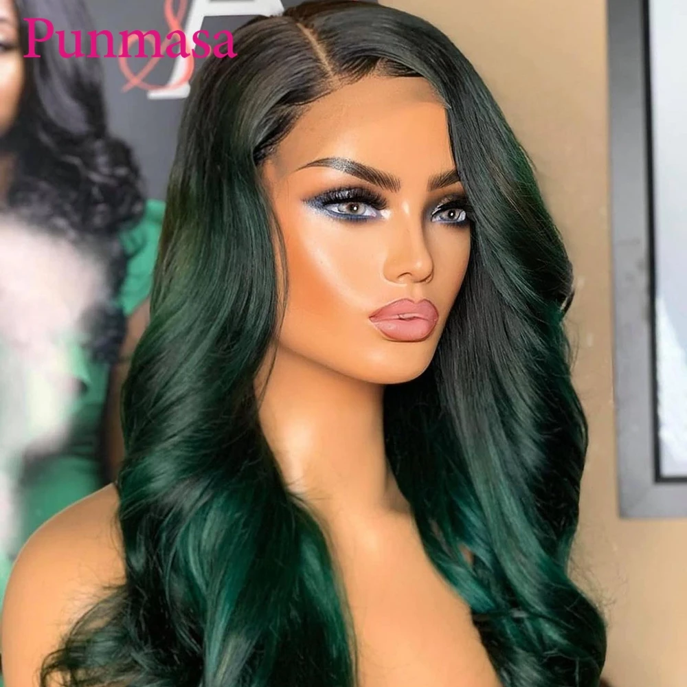 Punmasa Green Color Body Wave 13x6 Human Hair Wigs Transparent Lace Front Wigs for Black Women PrePlucked 200% 13X4 Frontal Wig