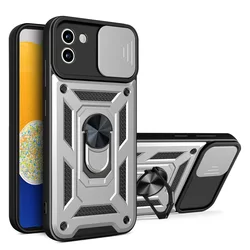 Shockproof Armor Case with Car Holder - Rugged Protective Phone Cover - Samsung A02 M02 (Silver)