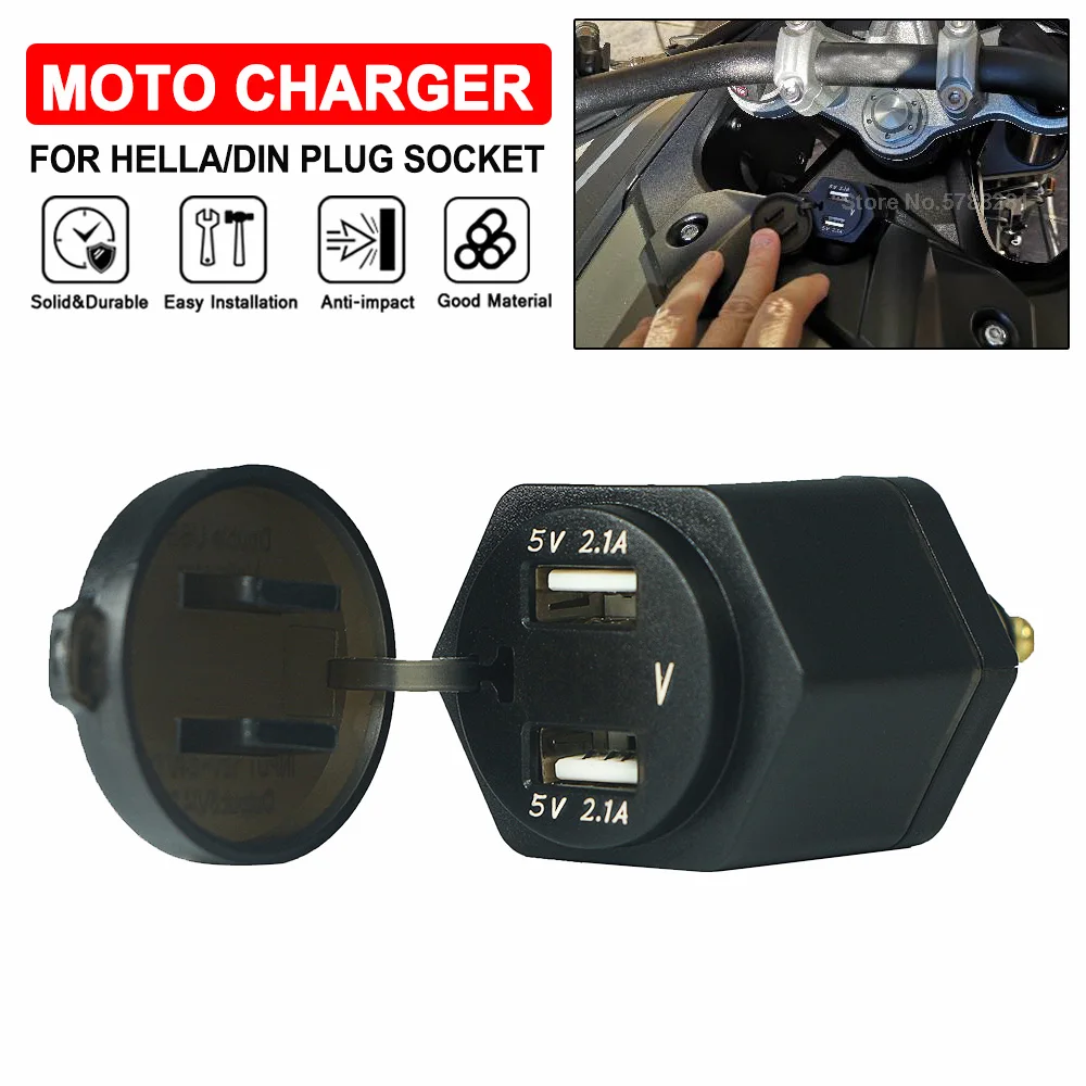 Hella DIN Plug Dual USB Digital Display Charger Adapter Port For BMW R1200GS R1250GS R1200RT F800GS For Ducati Multistrada 1200 for tiger 900 1200 explorer motorcycle quick charge usb power adapter din socket charger for bmw r1250gs r1200gs r1200rt f800gs