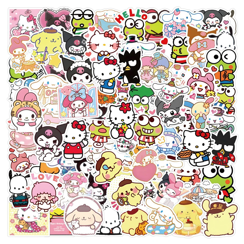 

10/30/50/100PCS Mix Cute Hello Kitty Melody Kuromi Anime Stickers Skateboard Guitar Notebook Bike DIY Toys Kids Sanrio Sticker
