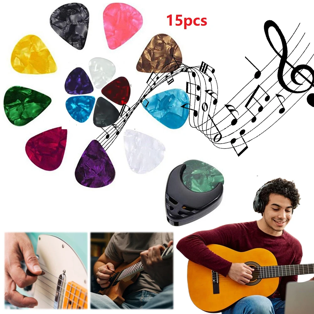 15 Pcs Electric Guitar Picks with Guitar Pick Holder Pick Plectrums Bass Acoustic Electric Accessories