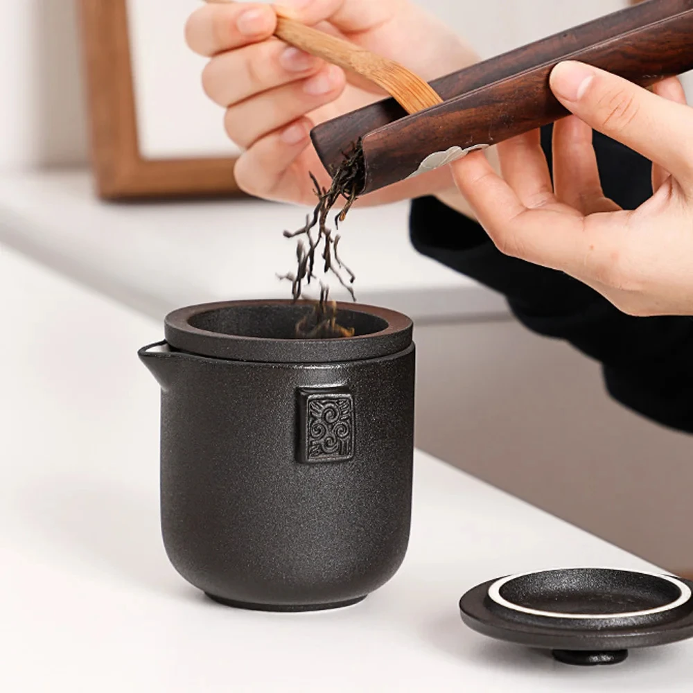 Chinese Kung Fu Bowl Ceramic Teapot Set 1 Pot 4 Teacups Portable Travel Box