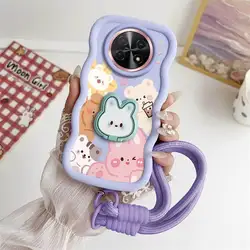 Curious Animals Phone Case Set with Lanyard and Rabbit Stand for Huawei nova 4e (PURPLE)