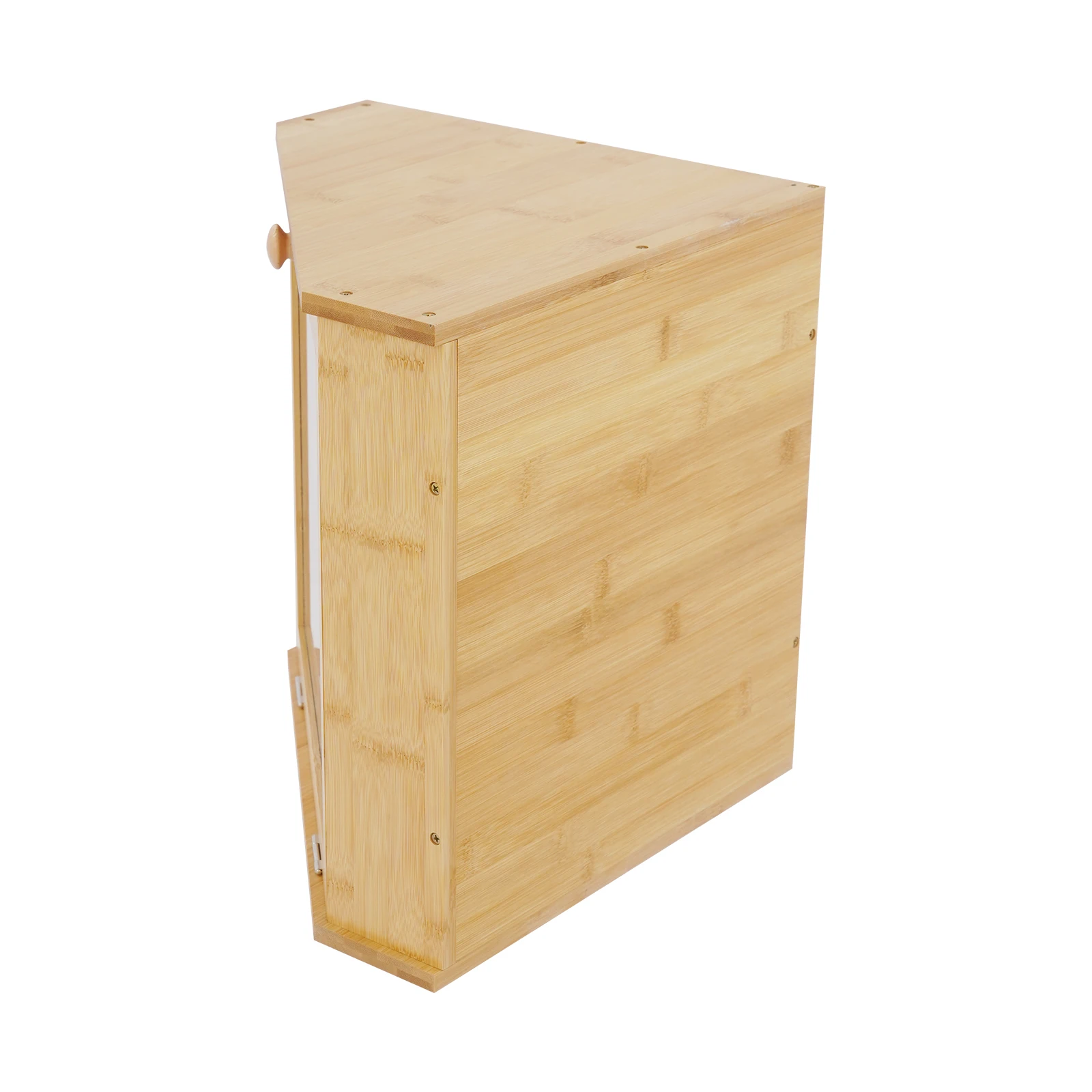 2-stufiger Brotkasten mit großem Fassungsvermögen, Bambus-Küchenarbeitsplatten-Organizer mit Acryltür, modernes dreieckiges Gewürzlagerregal – Detail 14