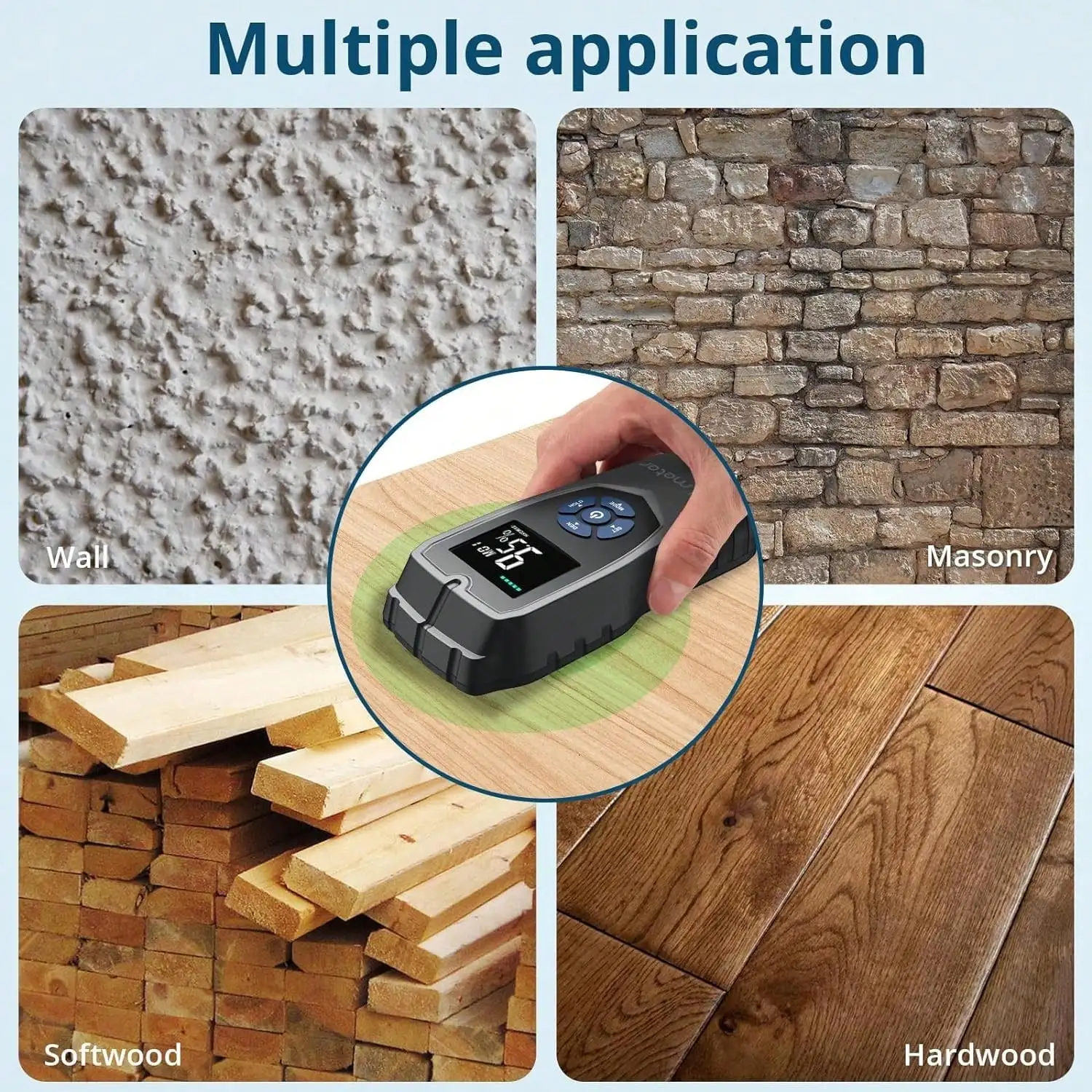 Pinless Moisture Meter Non-Destructive Wood Moisture Sensing Depth 5CM LCD Display Sound Alarm For Woodworking and Building