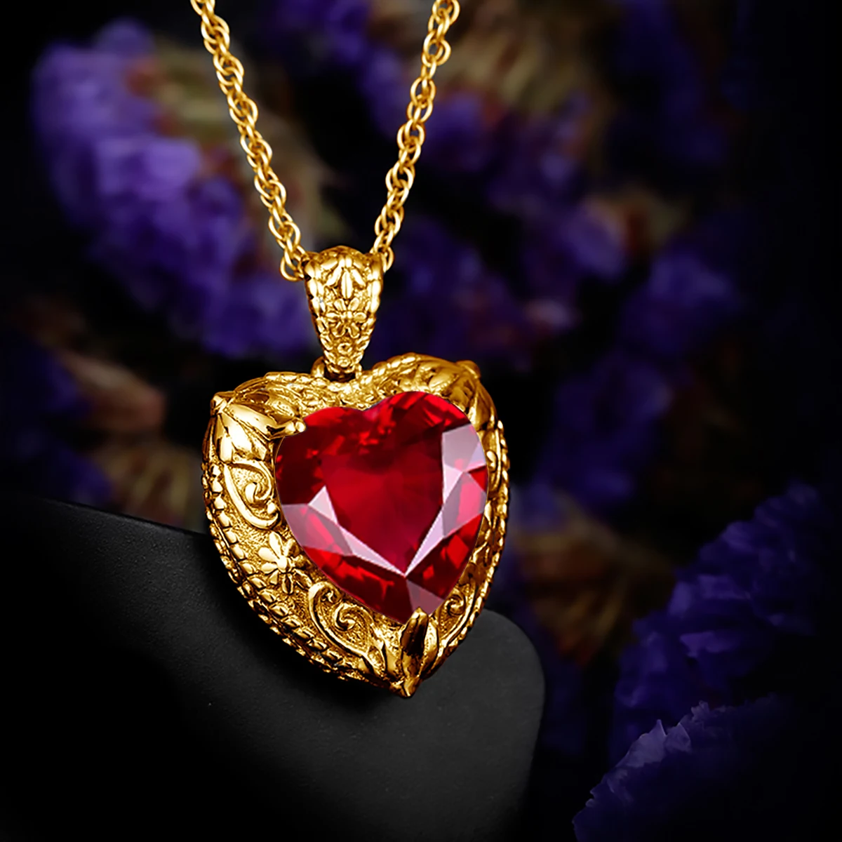 Szjinao Gold Red Ruby Heart Necklace For Women With Stone 15*15mm Victorian Pendant Royal Luxury Jewelry Handmade High Quality