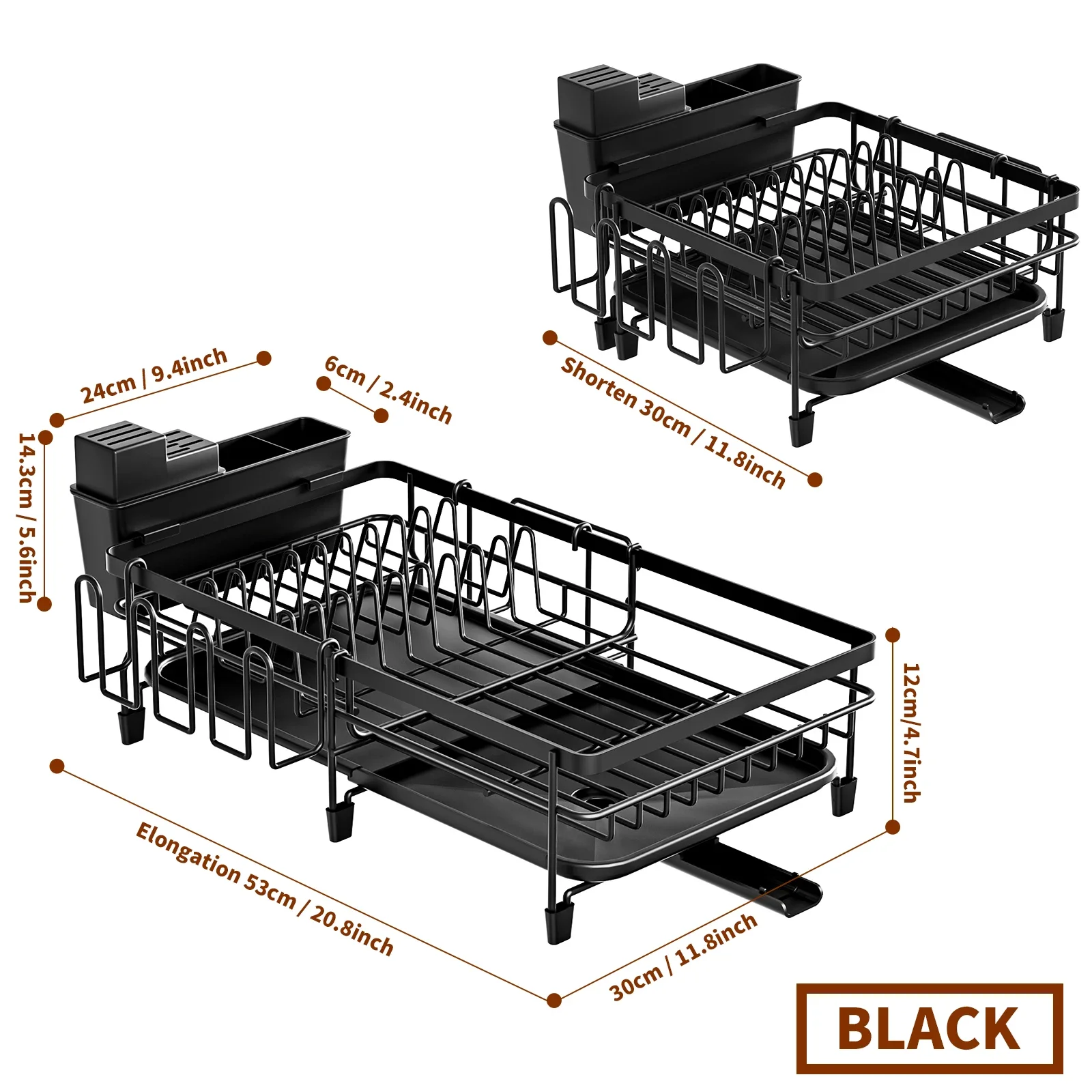 Expandable Dish drying rack Kitchen countertop tablewares storage rack Multifuctional Drained board Sturdy Black 6