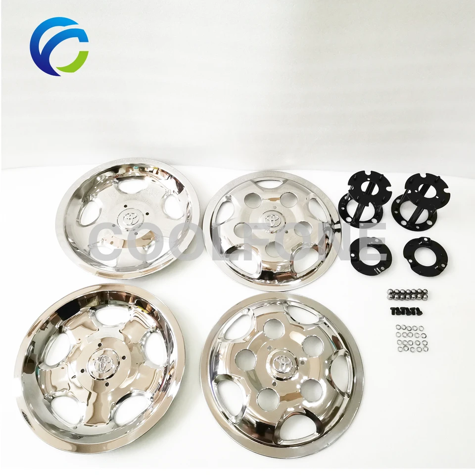 トヨタコースター用ステンレススチール製ホイールカバー。 バス ホイール ライナー 16インチ 6穴 PCD 222.25 仕様 タイヤ カバー ステンレス 汎用 メッキ 鏡面 前後 四輪セット トヨタ  コースター ホイールカバー