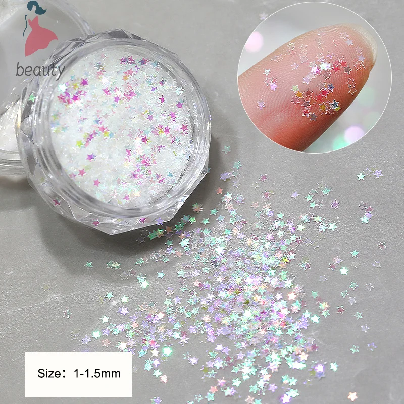 Nail Salon Design Cute Accessories 1Jar 1mm Mini Sparkling Star Nail Glitter Sparkling Decoration DIY Art Design