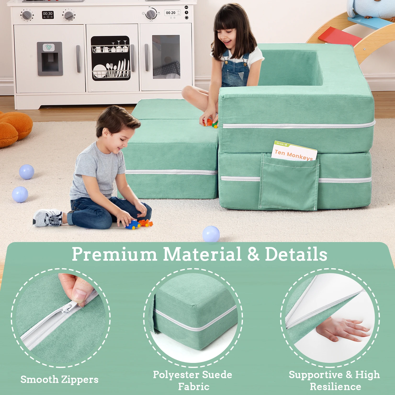 3 Pcs Modular Toddler Couch,Toddler Couch Kids Sofa for Playing,Creativity,Child Chair Sofa Bedroom and Playroom for Playroom 4