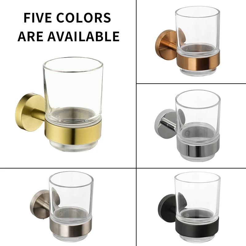Rose Gold Wall-Mounted Toothbrush Holder with Glass Cup Stainless Steel Bathroom Organizer Brushed Gold Chrome Polished Black cup storage holder toothbrush cup