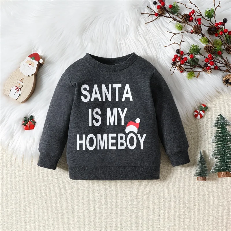 

2023-09-06 Lioraitiin 6M-3Y Baby Boys Christmas Sweatshirts Long Sleeve Crewneck Hat Letter Print Pullover Toddler Winter Tops