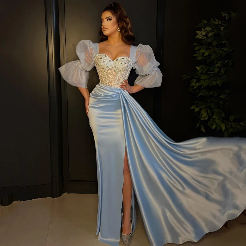 

Thinyfull Sexy Mermaid Prom Dresses Sweetheart Beadings Evening Dress Puff Sleeve Saudi Arabia Cocktail Party Gowns Custom Size