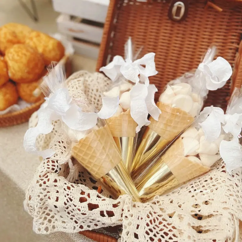 Ice Cream Waffle Cone Holder Cover Disposable DIY Cones Foil Paper Sleeve Cup for Wedding Birthday Party Supplies 100pcs ice cream cone holder
