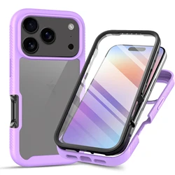 Rugged Hybrid 360 Full Body Case with Screen Protector and Dustproof Transparent Cover - iPhone 15 Plus (PURPLE)