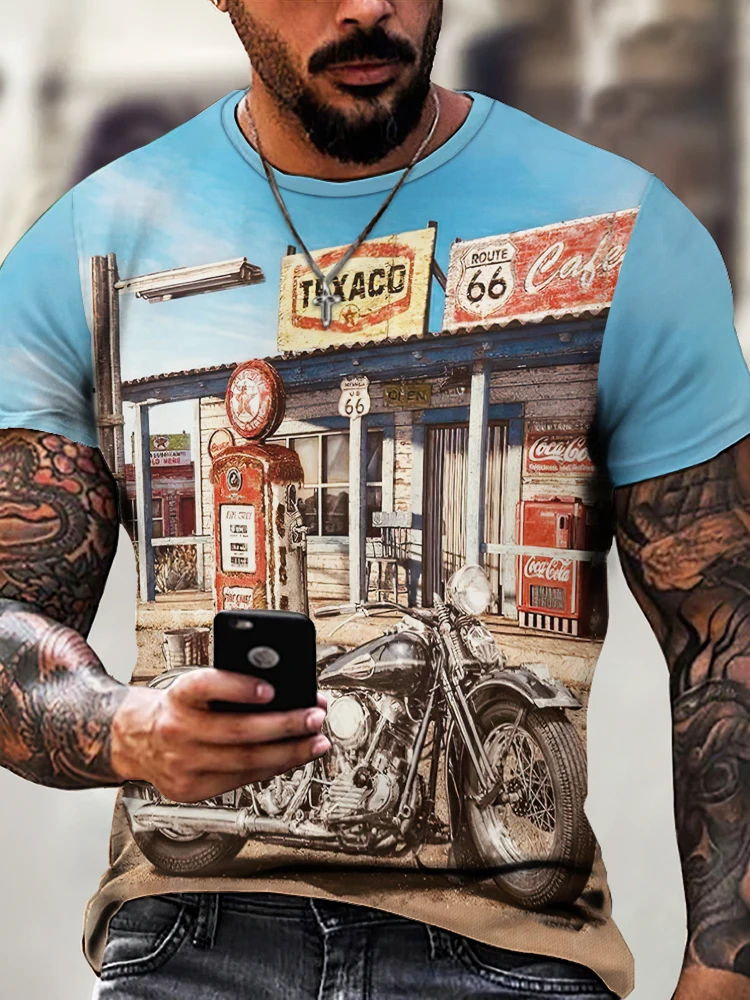 3D Printed T Shirts Retro America Route 66 3D Printed Men's T-shirts Vintage Loose Men Clothing Summer Round Neck Short Sleeve Unisex Tops Tees 4XL 3d printed t shirts