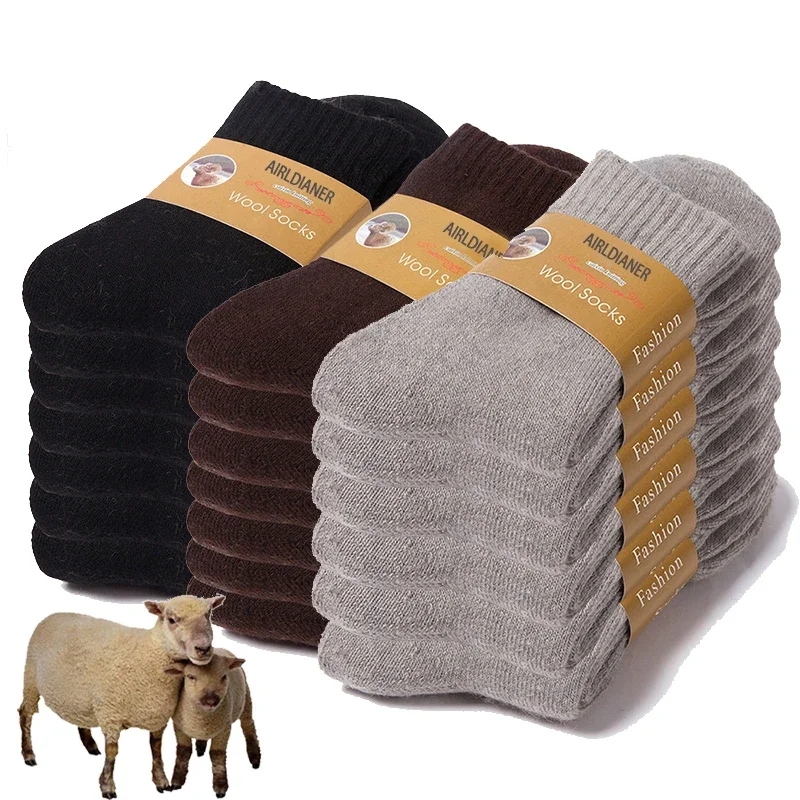 

6 Pair/lot Winter Wool Socks Men's Super Thicker Warm Solid Casual Versatile Merino Plush Women Sock Against Cold Snow Terry Sox