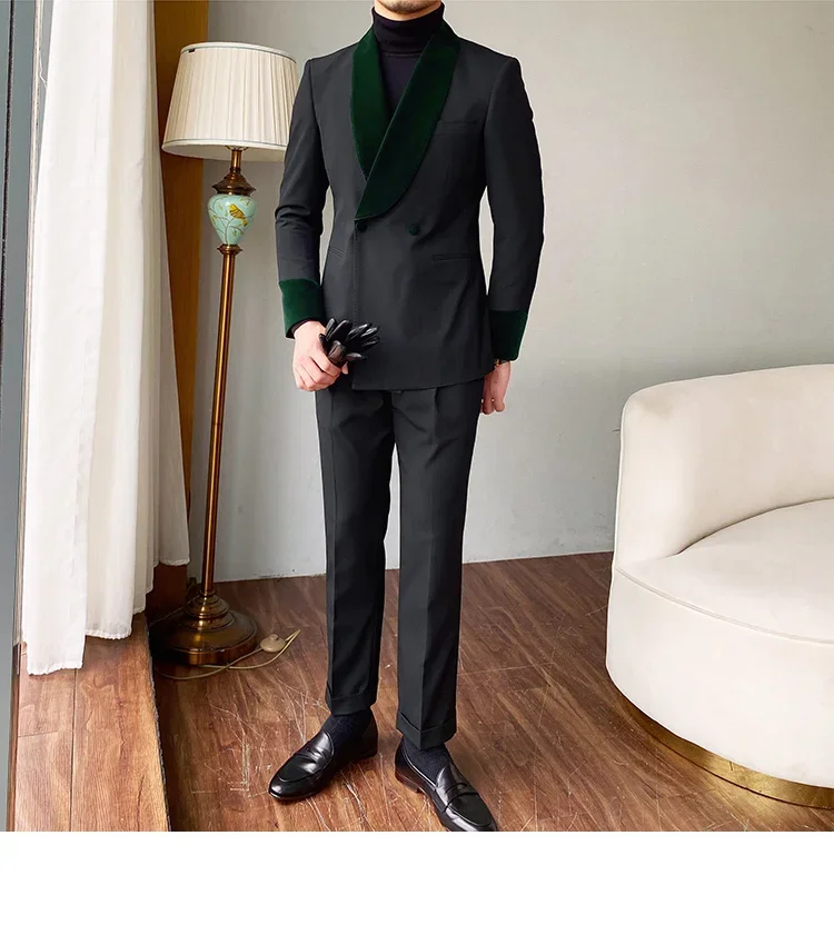 Elegant Grey Smart Casual Mens Suit High Quality Slim Fit Blazer Hombre Double Breasted Custom 2 Piece Jacket Pant Costume Homme