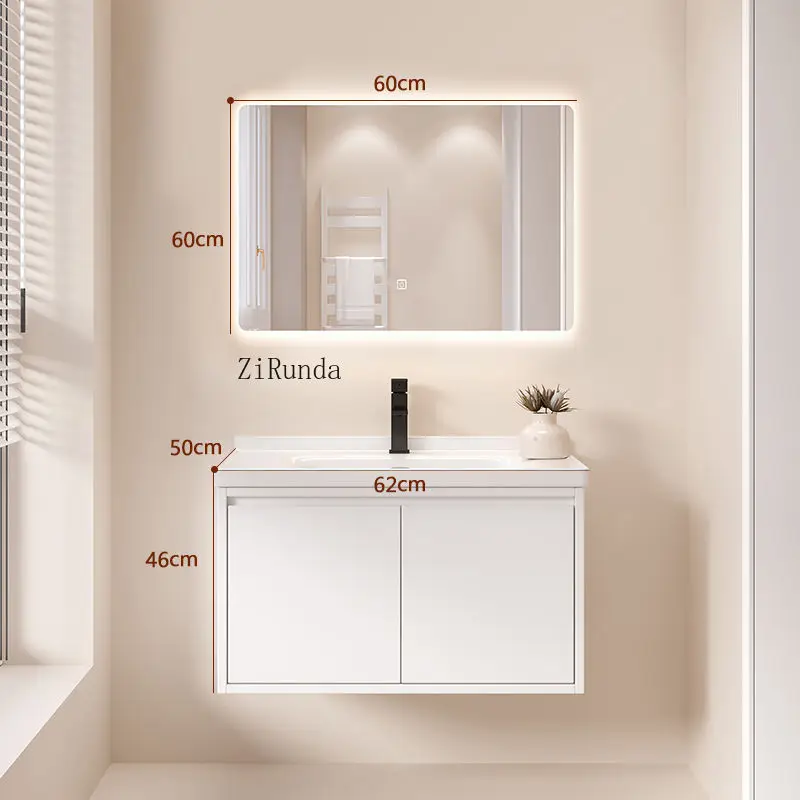L Modern smart bathroom cabinet combination ceramic integrated basin solid wood mirror cabinet simple bathroom sink set