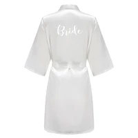 Sage Green Women's Satin Bride Bridesmaid Short Robes With White Letter for Wedding Party Getting Ready - Image 2