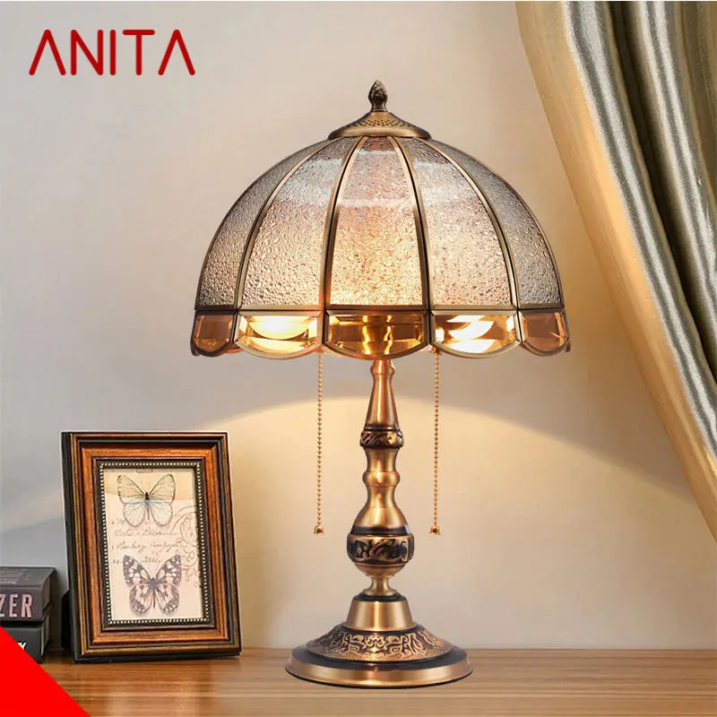 

ANITA Contemporary Brass Table Lamp LED Retro Creative Luxury Glass Copper Desk Light For Home Living Room Study Bedroom