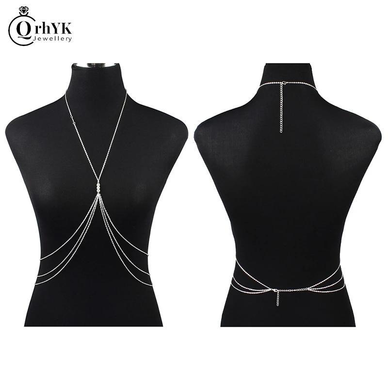 

Sexy Pearl Cross Chest Chain Body Jewelry Bikini Belly Chains for Women Trend Fashion Female Metal Beach Festival Accessories