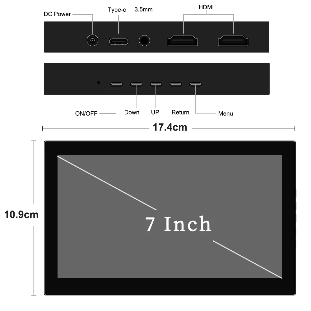 7 Inch Protable Monitor 1024x600 60Hz TouchScreen Type-C HDMI-Compatible For Laptop Xbox Switch Raspberry Pie Series Display