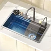 Waterfall Kitchen Sink Stainless Steel Embossed Large Single Slot Digital Display Multifunctional Sinks For Kitchen 6