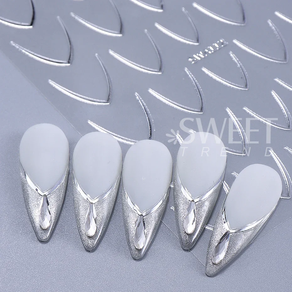 2pcs Gold Silver French Line Nail Stickers V-shaped French Simple Line Charm Foils Arc Design DIY Adhesive Decals Manicure Decor