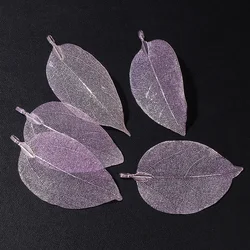 Elegant Mixed Gold Electroplated Leaf Pendant Set - 5 - Piece Natural Charm Collection (Purple)