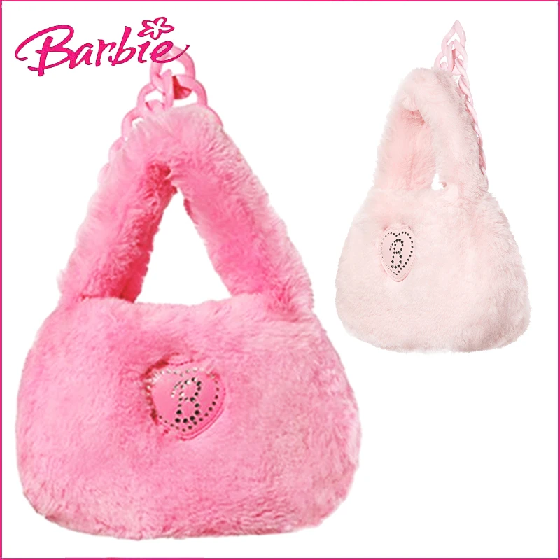 

Barbie Women's Plush Bag Y2K Portability Women Handbag Large Capacity Shoulder Bag Ladies Crossbody Bag Kawaii Tote Bags Wallet