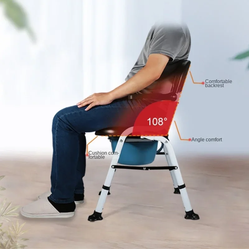 Folding Potty Wheelchair for Disabled People, Home Elderly Transfer Chair, Portable Non-perforated Toilet Armrest Toilet Chairs 4
