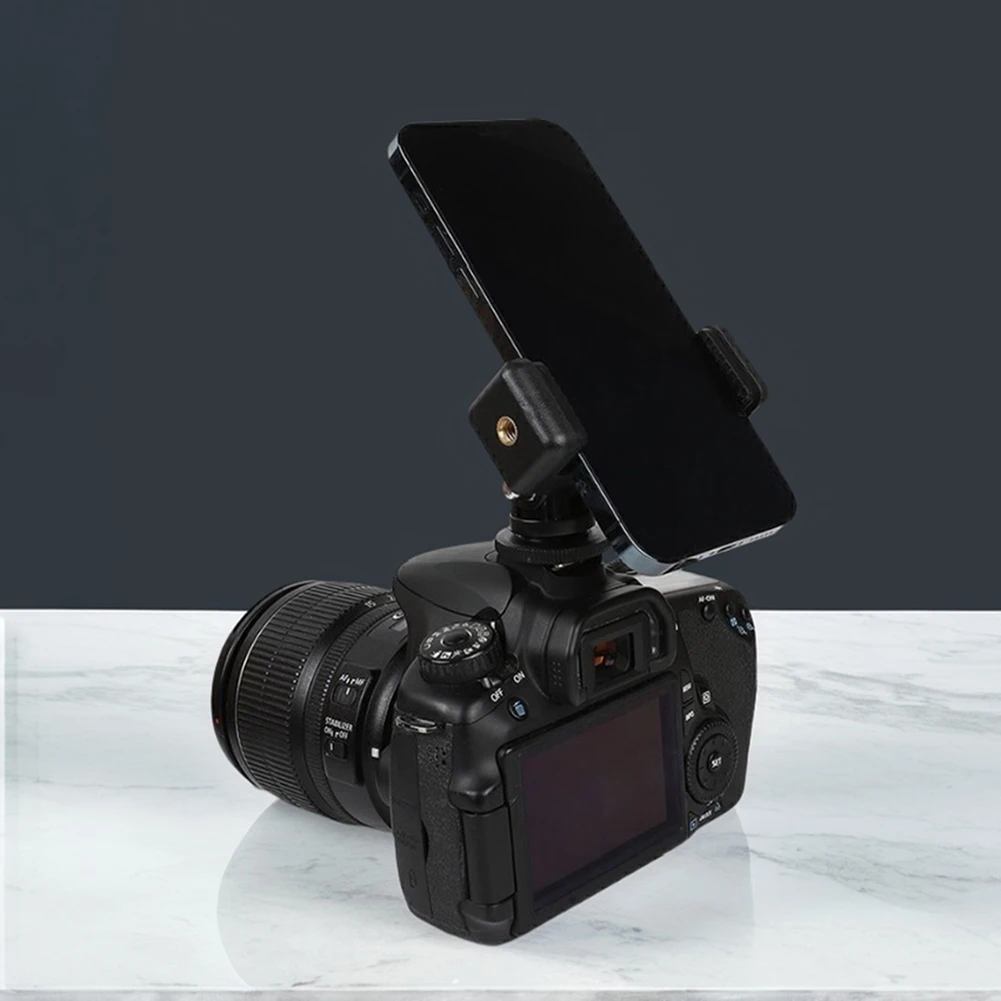 Camera Hot Shoe Phone Tripod Mount Adapter 360° Rotation Camera Hot Shoe Phone Holder for Canon Nikon Sony DSLR Camera