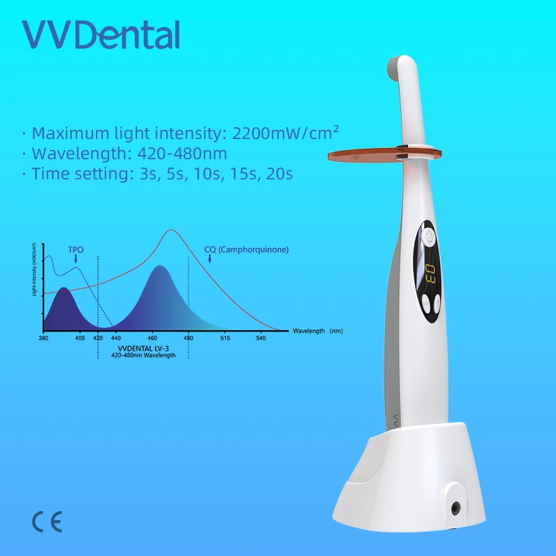 

VVDental LED Curing Light Polymerize Resin Cure Dentistry Materials LV-3 With Base 2200mw/cm2 Highlight