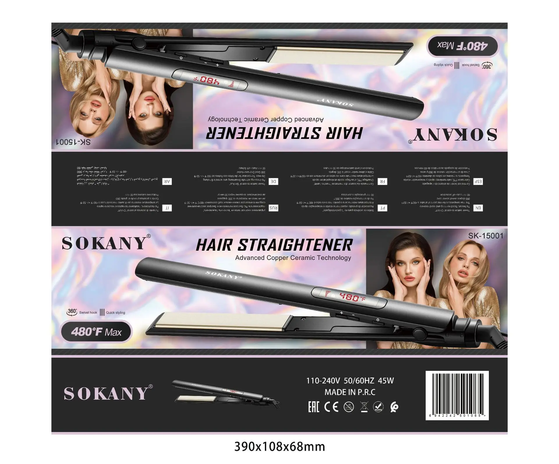 SOKANY15001 Hair straightener, hair styling, LED LCD display panel, household straightening board