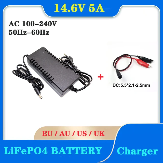 14.6V 5A LiFePO4 Charger 4 Series 12V 5A LiFePO4 Battery 12.8V 14.4V Battery  Pack Power Adapter AC100-240V DC5.5 * 2.1mm/2.5mm - AliExpress