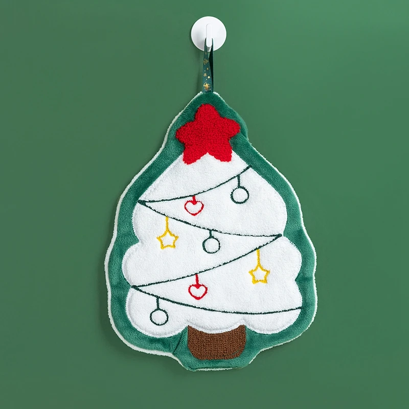 Description Picture 5 of itemChristmas Hand Towel Hanging Hand Towels Absorbent Coral Velvet Hand Towels Snowman Christmas Tree Towel for Bathroom Decor