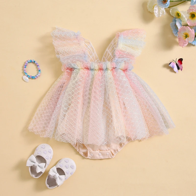 

BeQeuewll Baby Girl Romper Dress Fish Scale Print Summer Mesh Jumpsuit for Newborn Toddler Cute Clothes For 3-24 Months