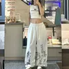 Street Dance Jazz Dance Women's Sports Pants Black Letter Print Straight Leg Trousers Wide Leg Casual Trousers Mid Waist