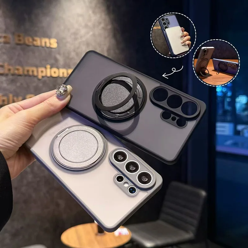 Frosted Rotating Bracket Magnetic Phone Case with MagSafe Compatibility