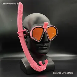 Compact Silicone Snorkeling Set with GoPro Mount and Diving Goggles (Pink 1)