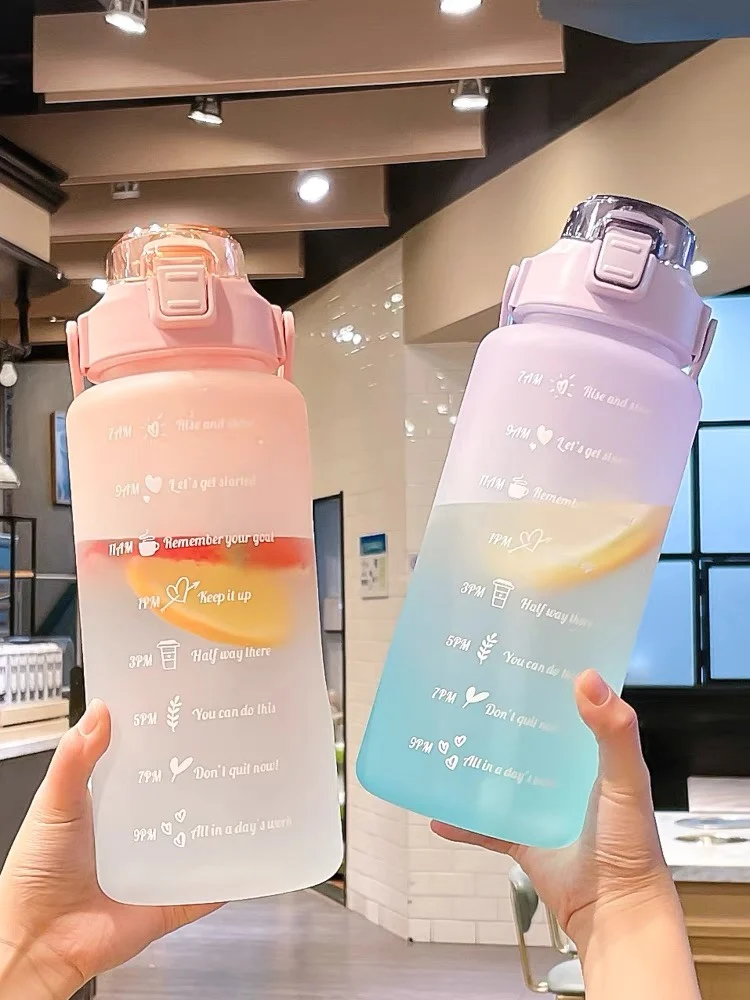 2L Water Bottle Straw Sticker Sport Workout Portable Drinking Cup