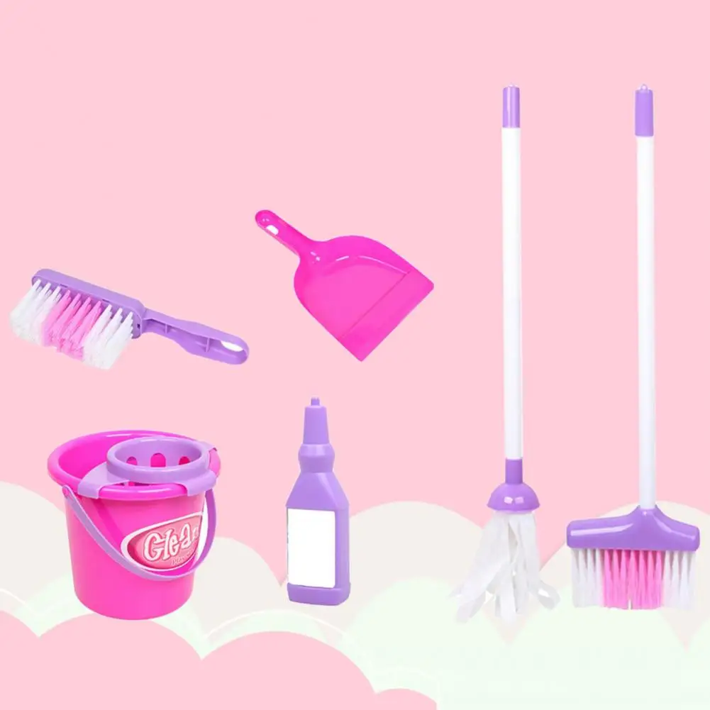 6Pcs/Set Great Kids Toys Gentle Texture Simulation Toys Wear-resistant Entertainment Emulation Broom Bucket Set