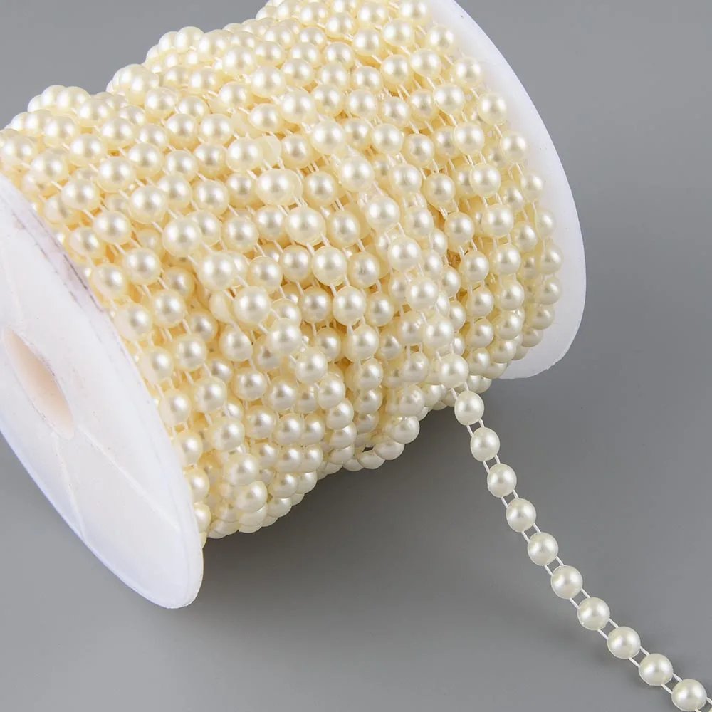 ABS Imitation Pearl Beads Chain 3Yards 6mm Width Half Round Flatback Sewing Trim Cake Decoration Makeup and Wedding Arrangements