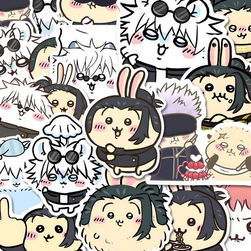 

Chiikawa JJK Zhoushu Collabo аниме наклейка Usagi Momonga Косплей Мультфильмы стикеры Q версия милая искусственная кожа Декор Канцтовары