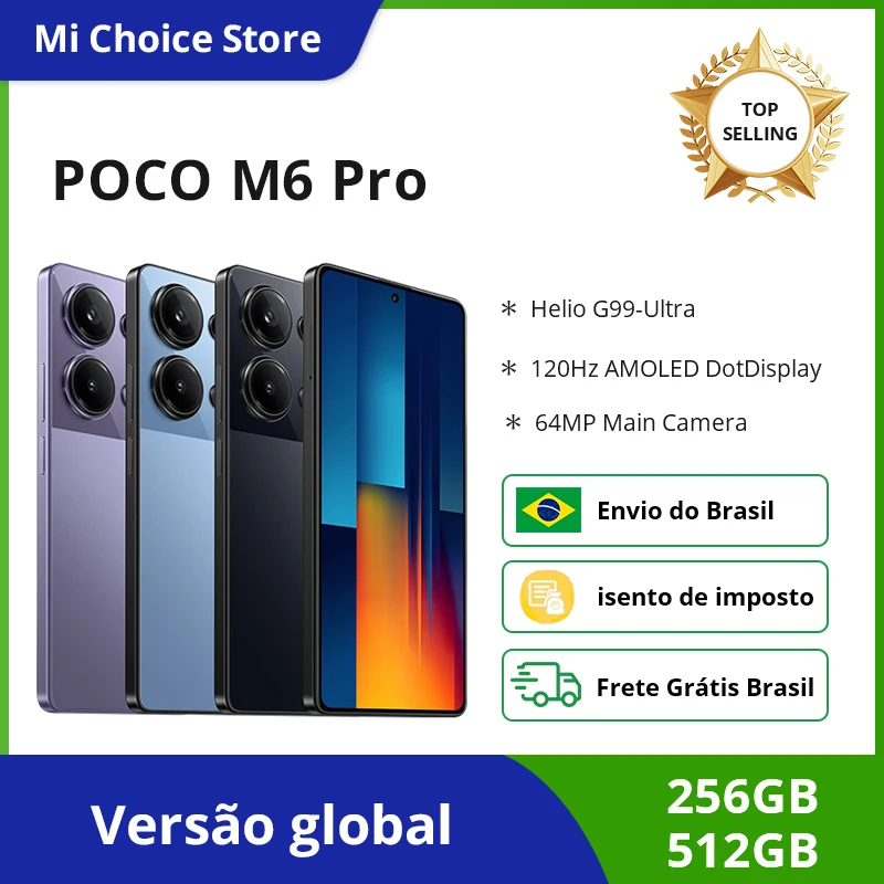 

Global Version POCO M6 Pro Smartphone FHD AMOLED DotDisplay Helio G99-Ultra Octa-core 67W Turbo Charging Enviado do Brasil