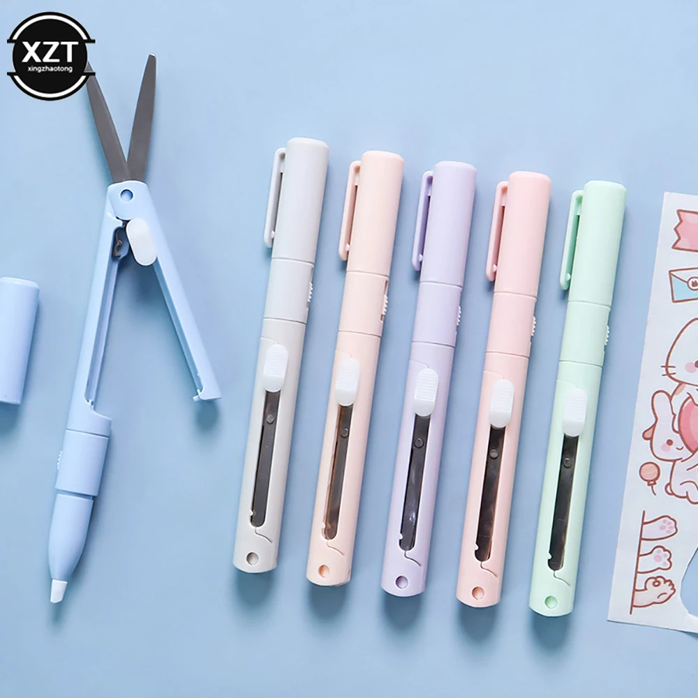 

2022 Mini Color Folding Scissor Pen Cutter Portable Size Safe Ceramic Pencutter Utility Knife for Paper Work Diary School